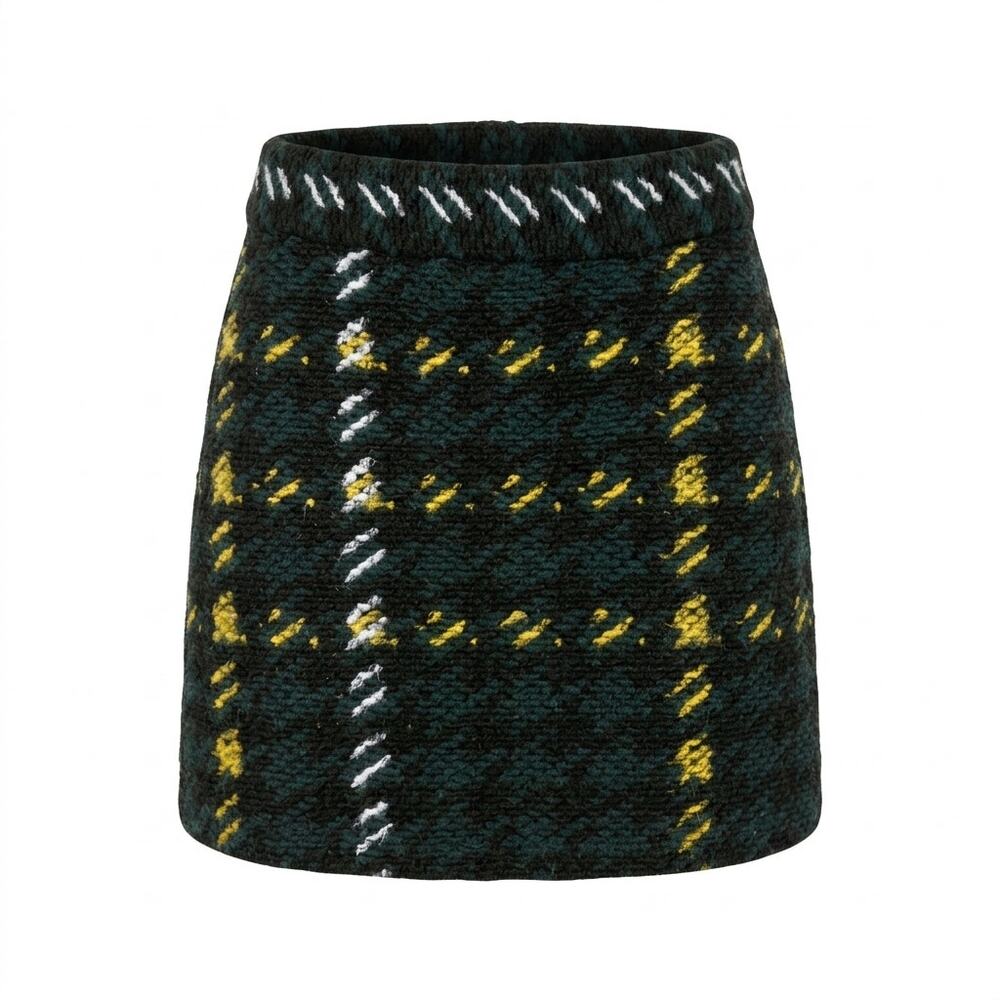 Topshop Wool Blend Plaid Houndstooth Mini Skirt Women Size 2